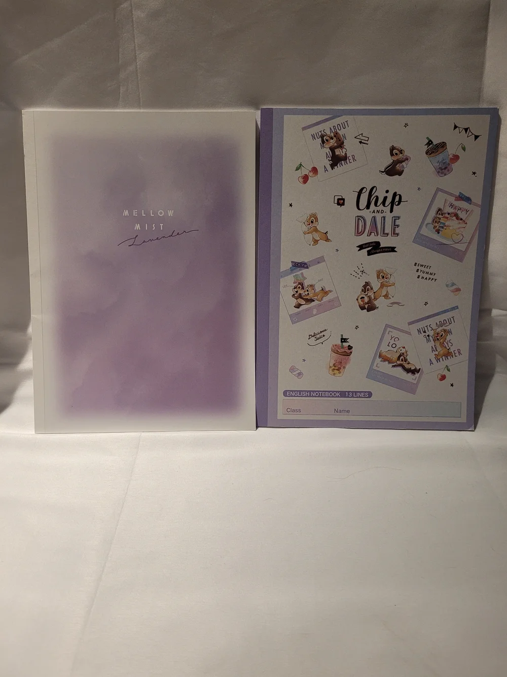 Japanese Style Stationery Lot: Disney Chip/Dale & Mellow Mist Lavender Notebook